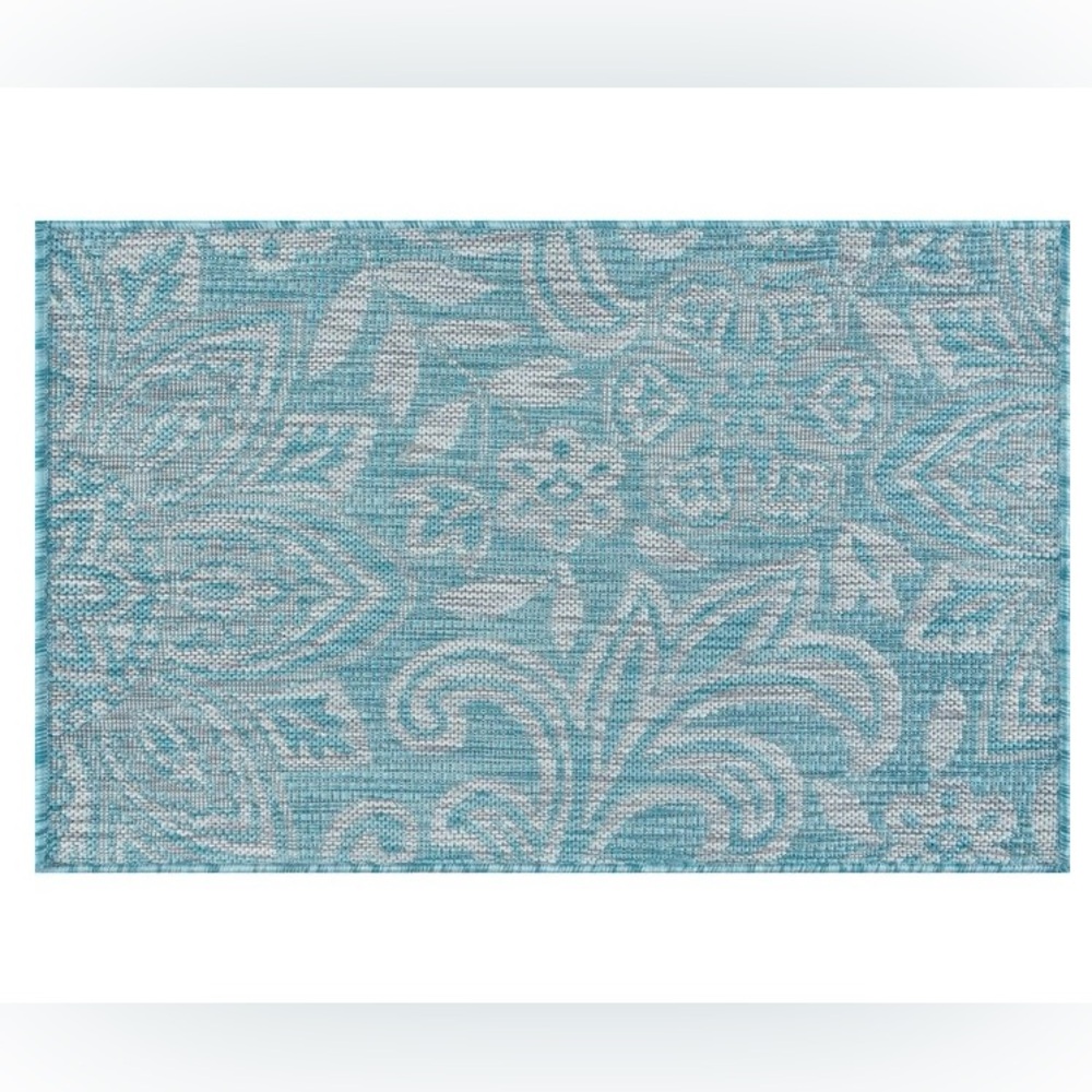Tayse - Veranda Pattern Indoor/Outdoor Area Rug in Light Grey & Aqua - 2’x3’